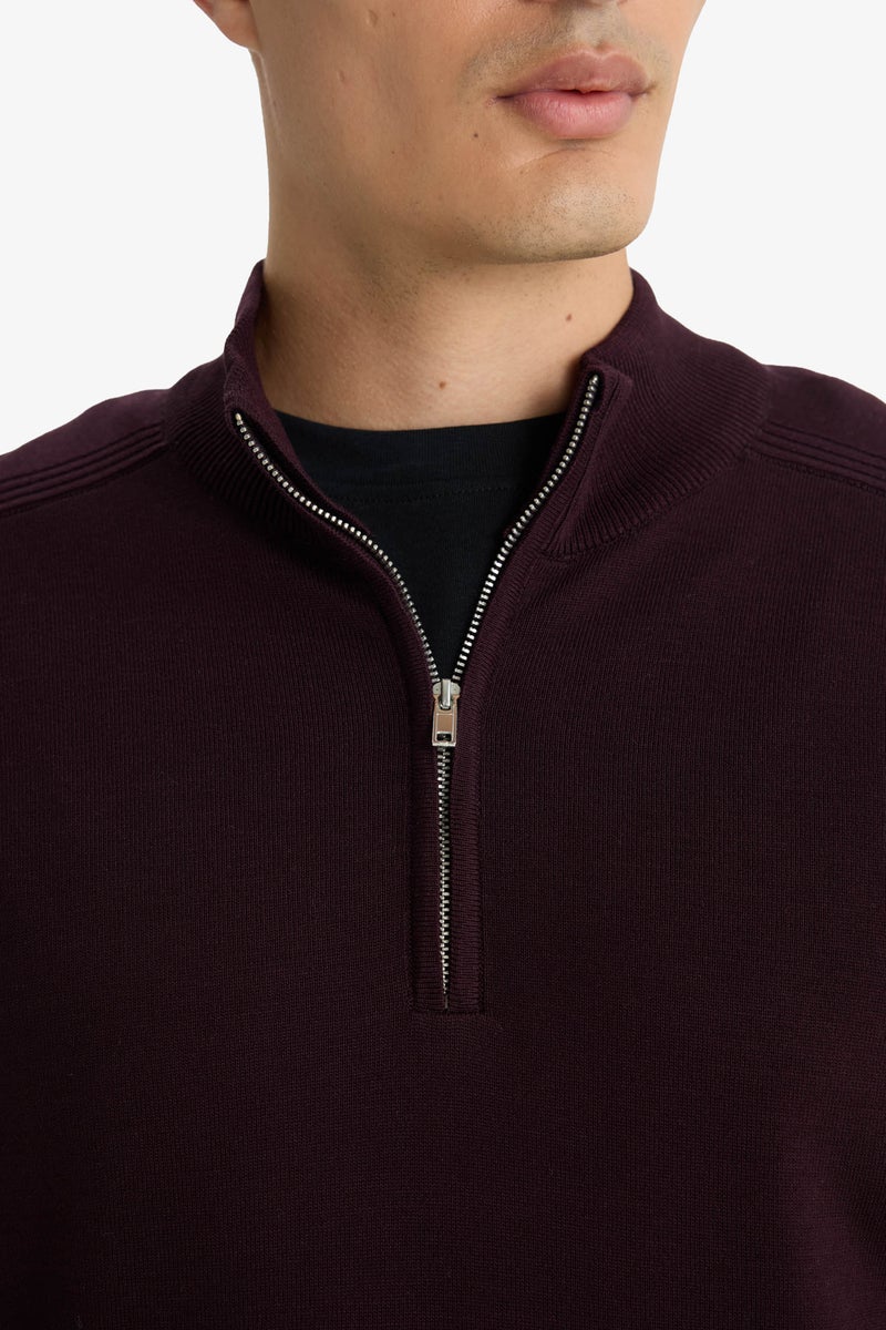 DeFacto Red Man Standard Fit Stand Collar Half Zippered Knit Pullover Casual - Image 5